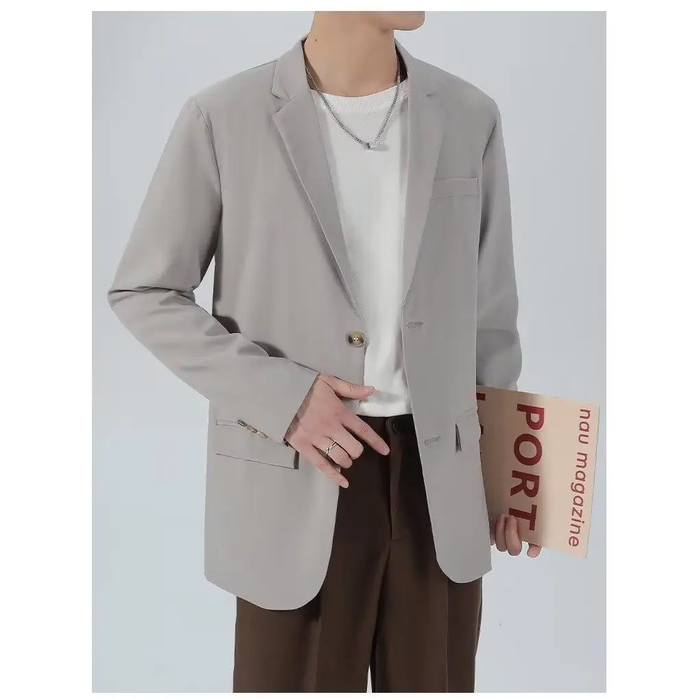 

Briti Sle Casual Loose Men's Faion Outerwear Spring Autumn Polyester Fiber Long Sve Two Button Double Row Coat