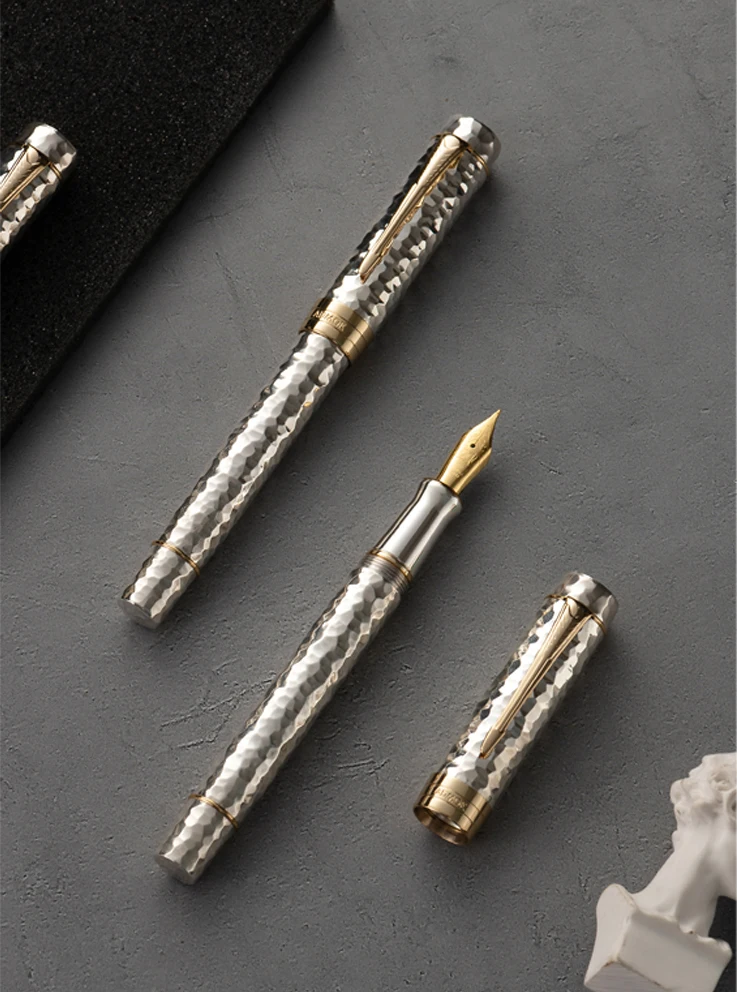 

ADMOK Hammer Pattern 925 Sterling Silver Fountain Pen NO.6 Schmidt F/M Nib Ink Pen Mb Luxury Business Office Writing Smooth Gift