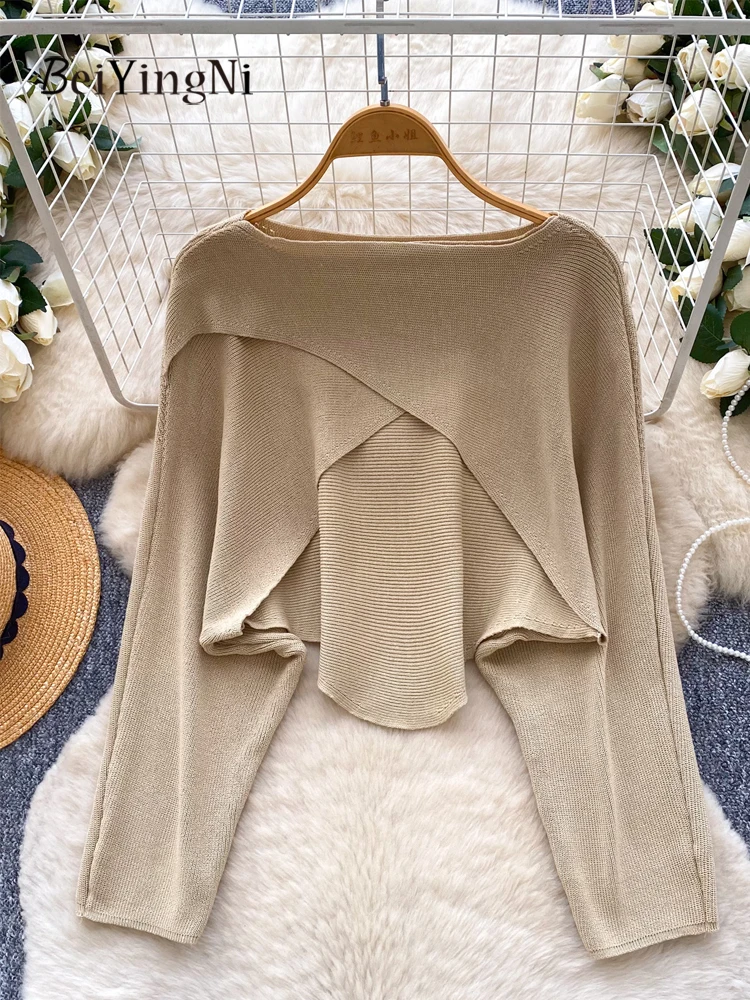 

Beiyingni Winter Trendy Lazy Style Women Sweater Loose Chic O-neck Top Knitwear Commute Solid Color Sueter Female Khaki Jumper