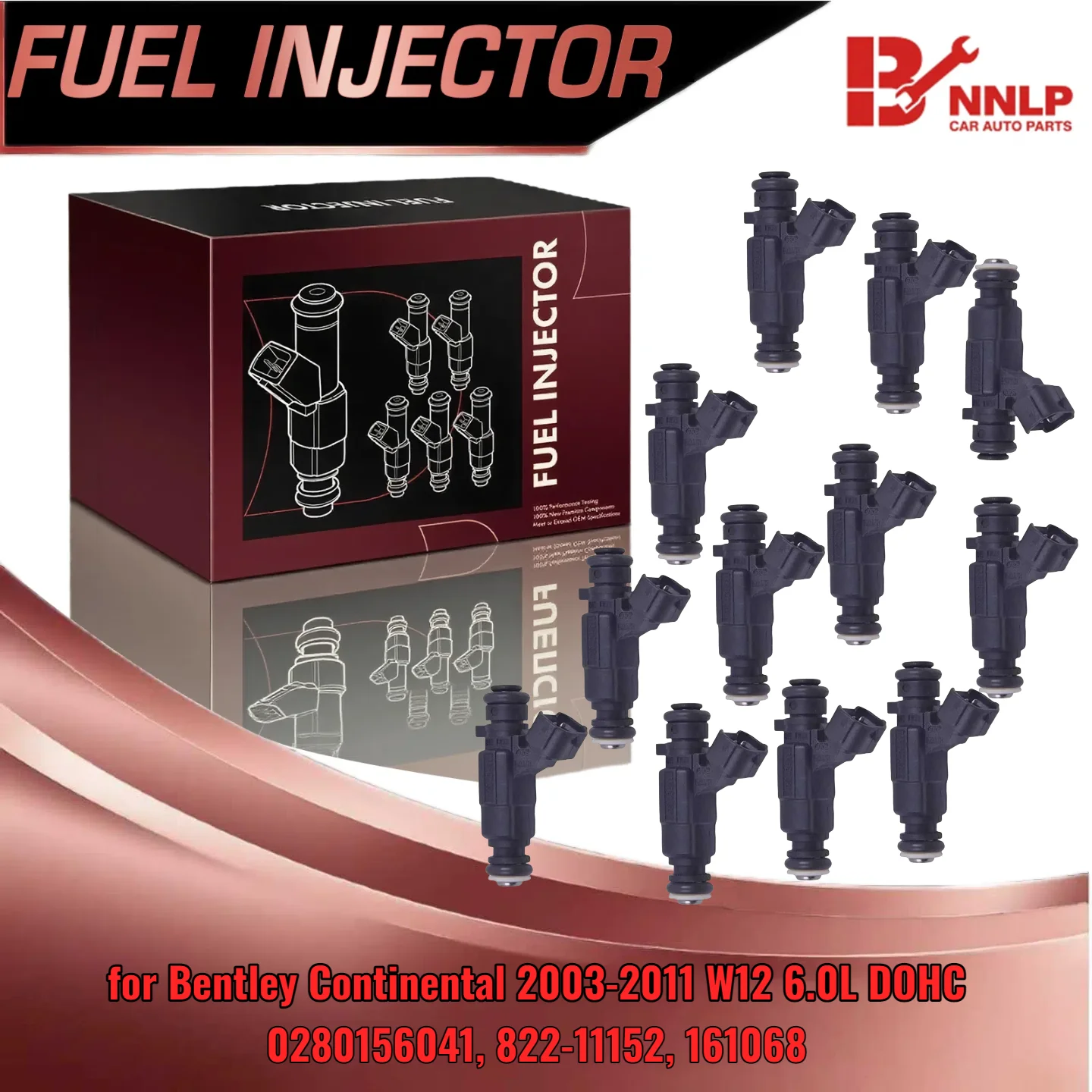 Zestaw 12 wtryskiwaczy paliwa z dopasowaniem przepływu do Bentley Continental 2003-2011 W12 6.0L DOHC 0280156041 822 11152 161068
