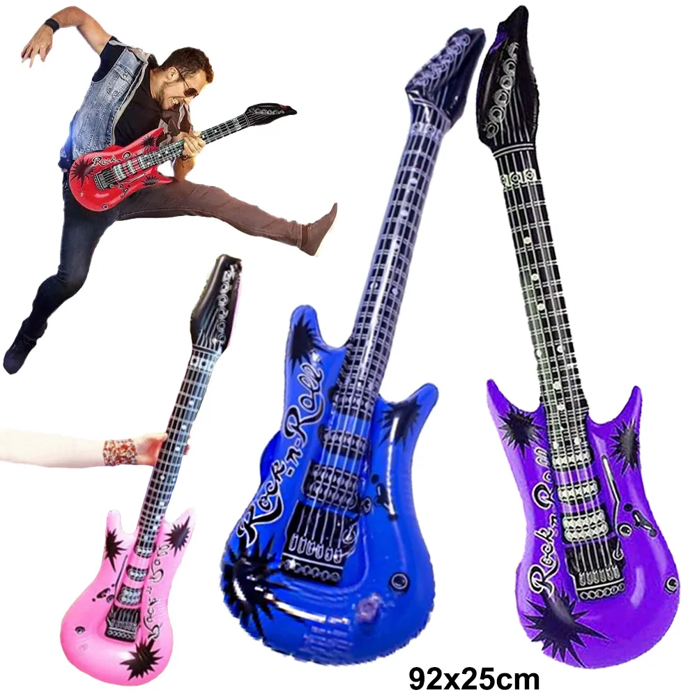 Inflatable Guitar 35inch Rock Star Guitar Reusable Inflatable Guitar Toys Balloons 80s 90s Themed Kids Birthday Party Decoration