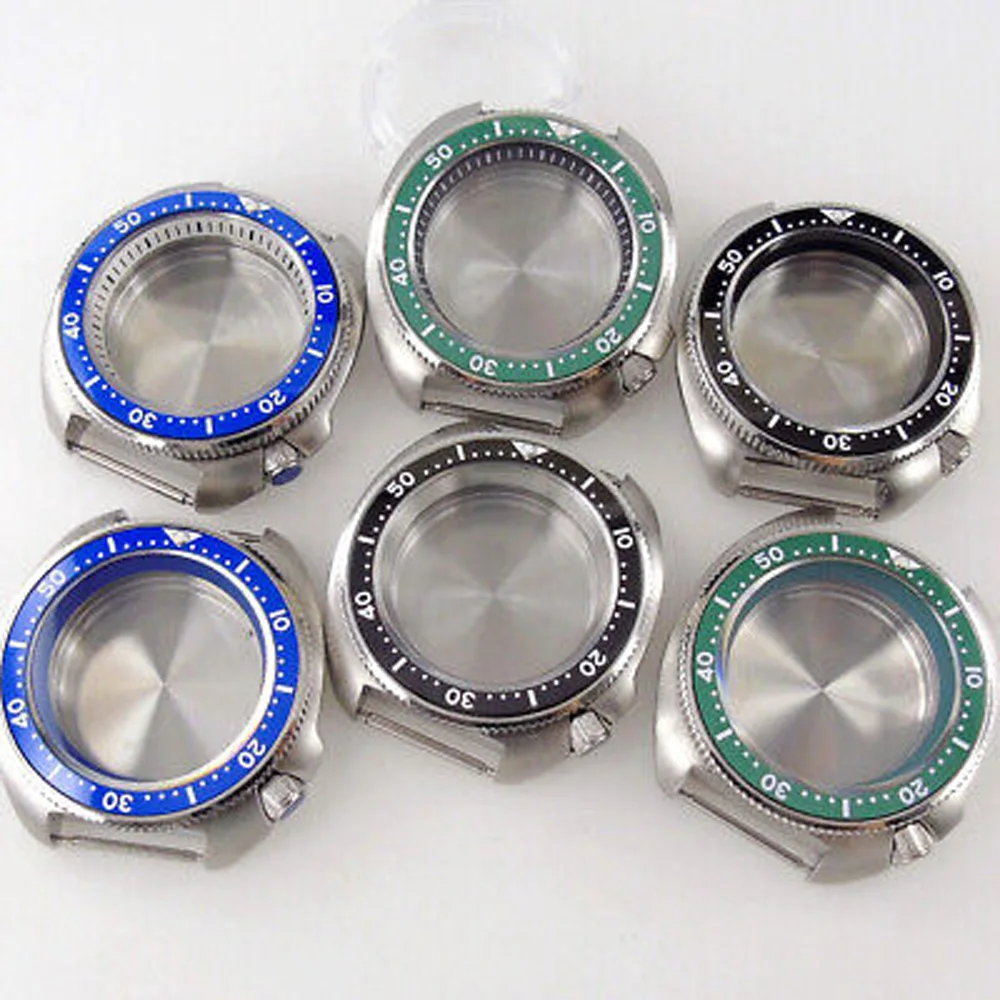 44mm Sapphire Glass Automatic Turtle Watch Case Fit NH35 NH36 4.1 o'clock crown