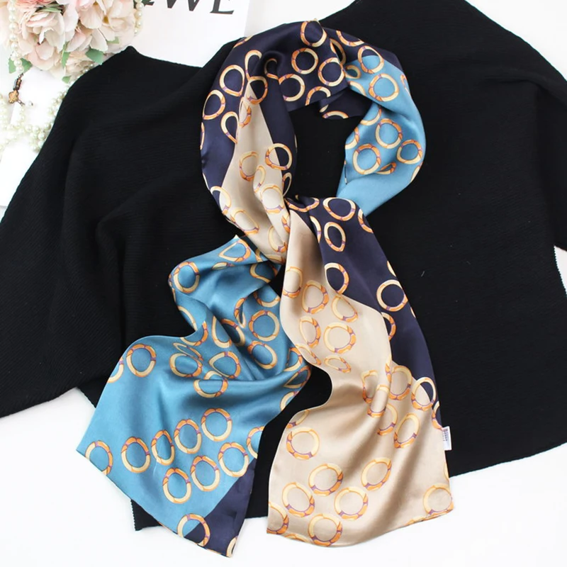 145×15cm 100% Mulberry Silk Satin Double-Layer And Double-Sided Soft Shawls Women's Spring Fashion Rectangular Long Size Scarves