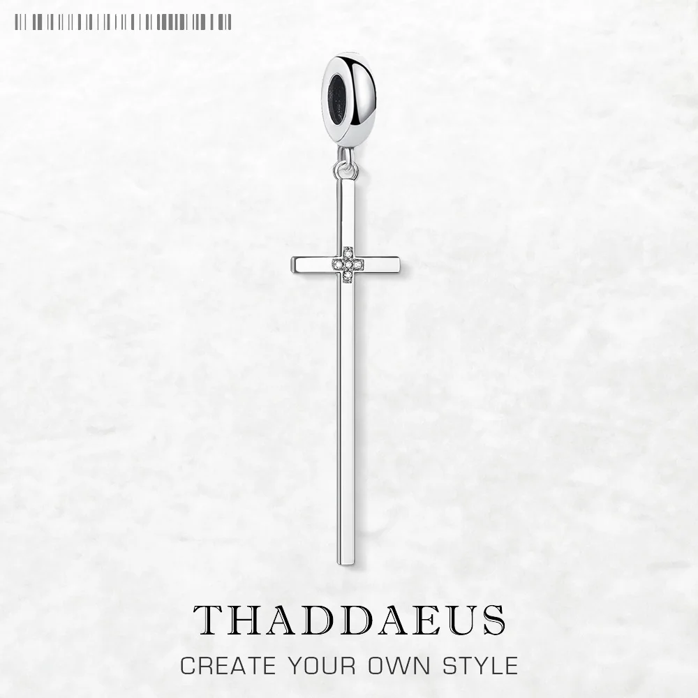 

Dangle Charm Pendant Long Cross Europe Fine Jewelry For Women Vintage Gift In 925 Sterling Silver