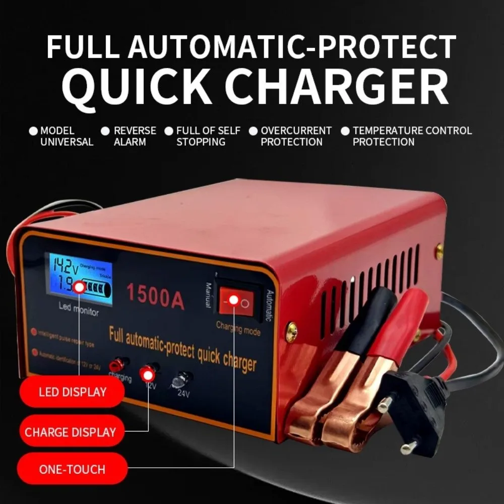 

12 В 24 В автомобильное зарядное устройство для мотоцикла, обнаружение аккумулятора, быстрая зарядка, автомобильный стартер, светодиодный дисплей