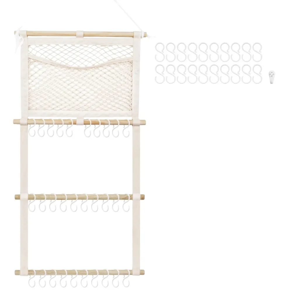 

1 Set Large Capacity Hair Headband Storage Rack Hook Up Space Saving Headband Holder Storage Bags Wooden Wall Hanging Decor