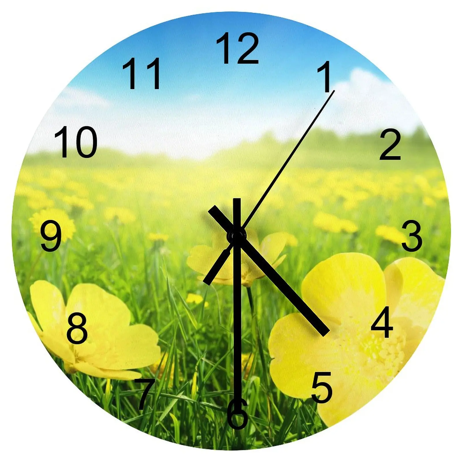 Bedroom Wall Clock Hot Flowers Nature Clocks 12 inch Silent Wood Round Creative Durable Minimalist