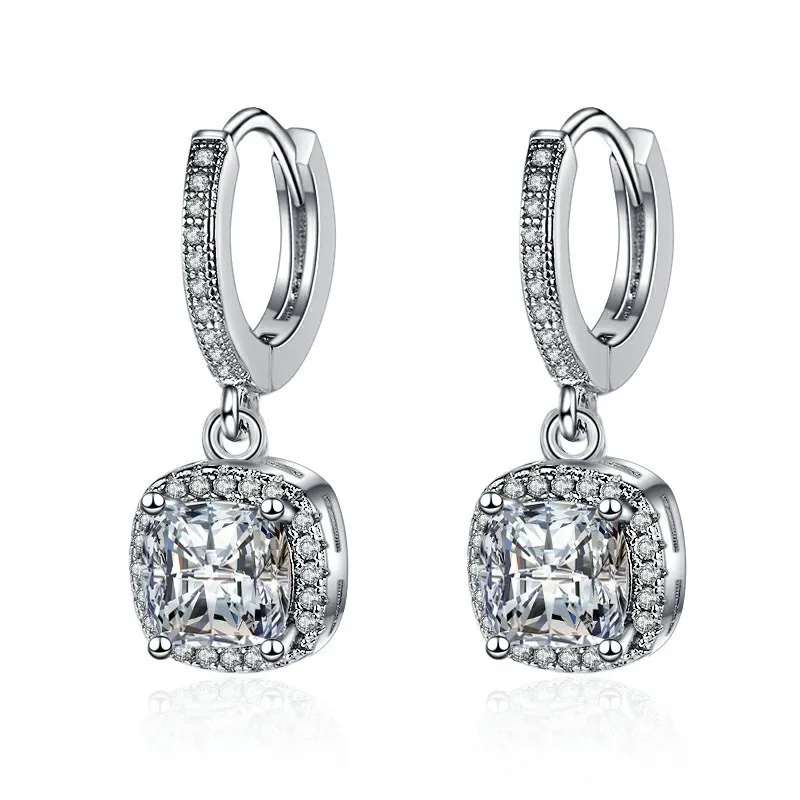 

Light luxury 925 sterling silver super flash zircon platinum white four-claw earrings