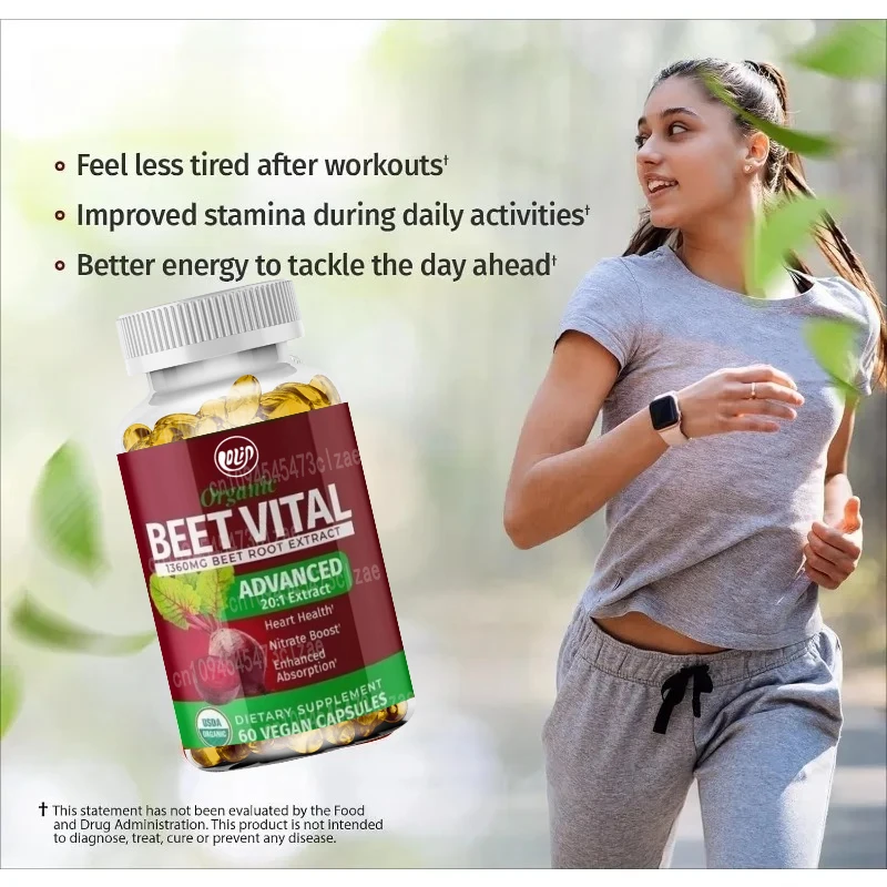 Organic Beetroot Capsule Contain 1360mg Beetroot Extract, Vegan, Non GMO, 60 Capsule