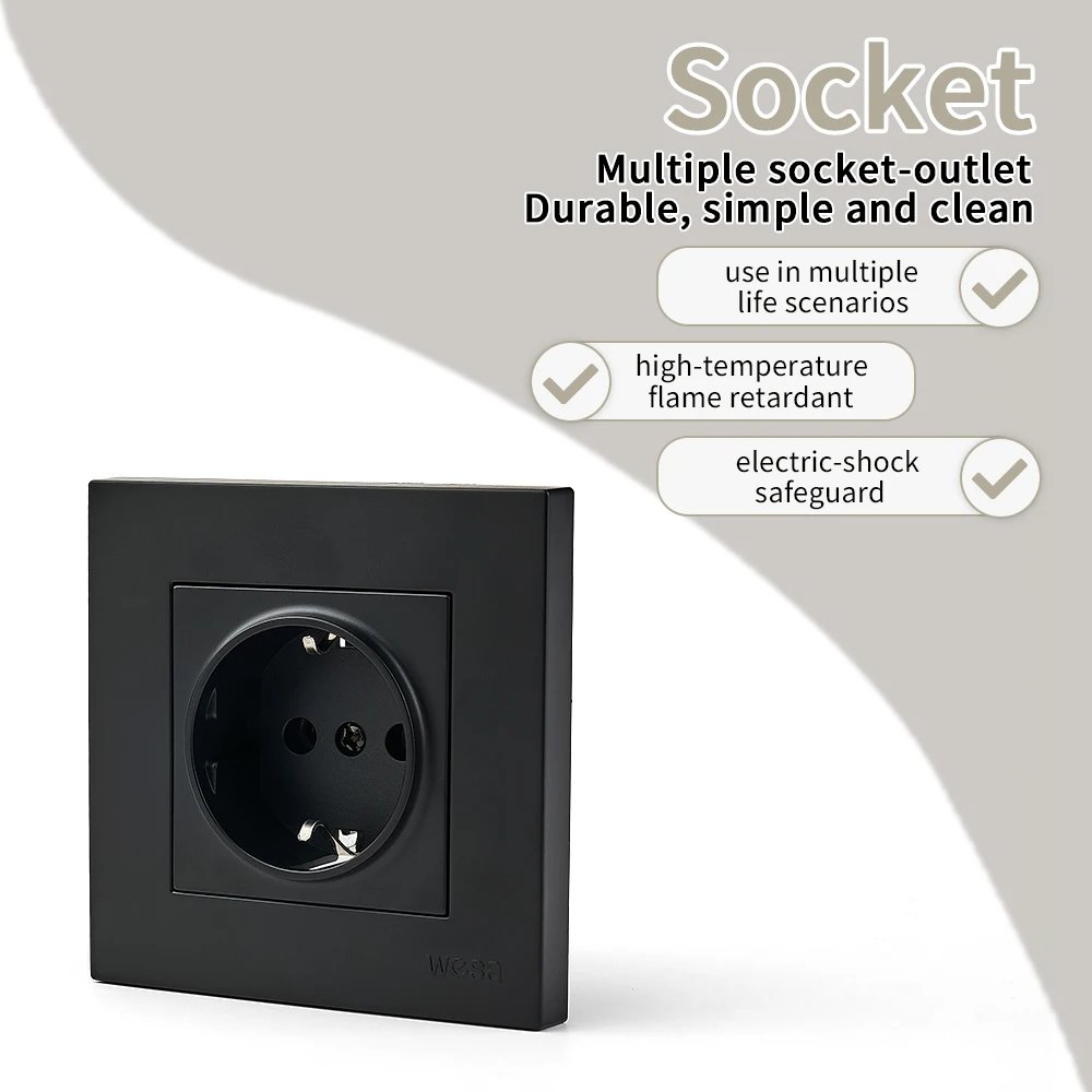 أسود كلاسيكي مآخذ الطاقة الجدار جزءا لا يتجزأ من التيار المتناوب لهب مع المنافذ الكهربائية الأرضية 250 فولت الطلاء المقابس البلاستيكية المقبس 250 فولت #2