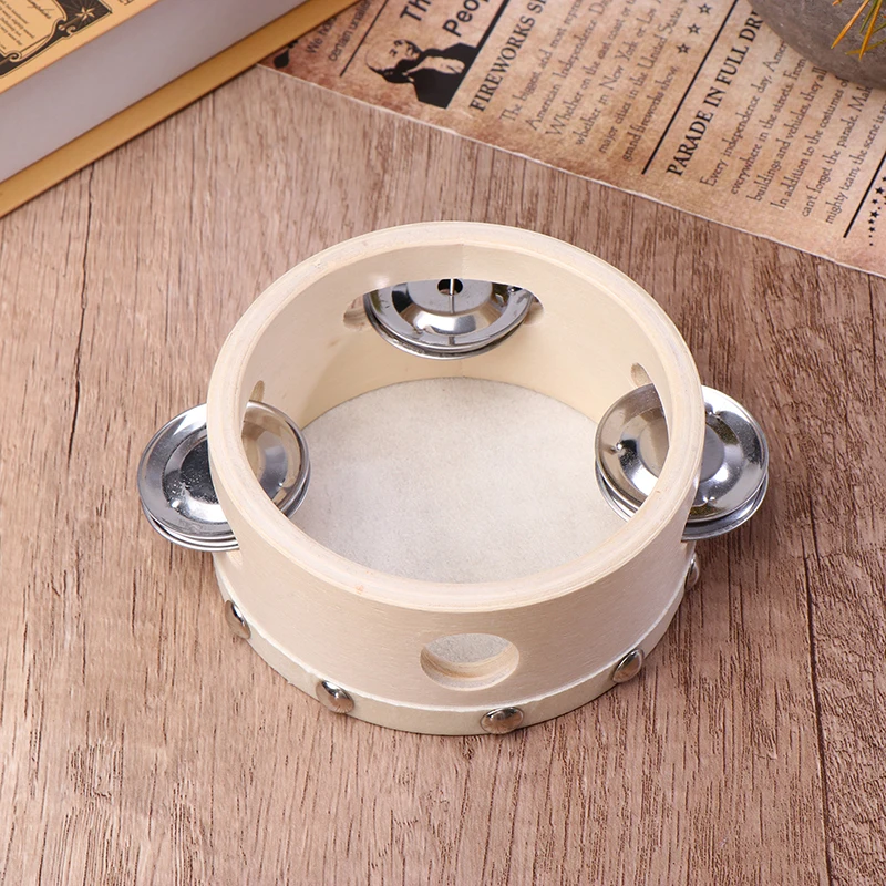 Tamburello tenuto in mano da 10/15 cm con metallo a fila singola Jingles Tamburo in pelle di pecora Tamburelli in legno Intrattenimento per bambini Giocattolo musicale