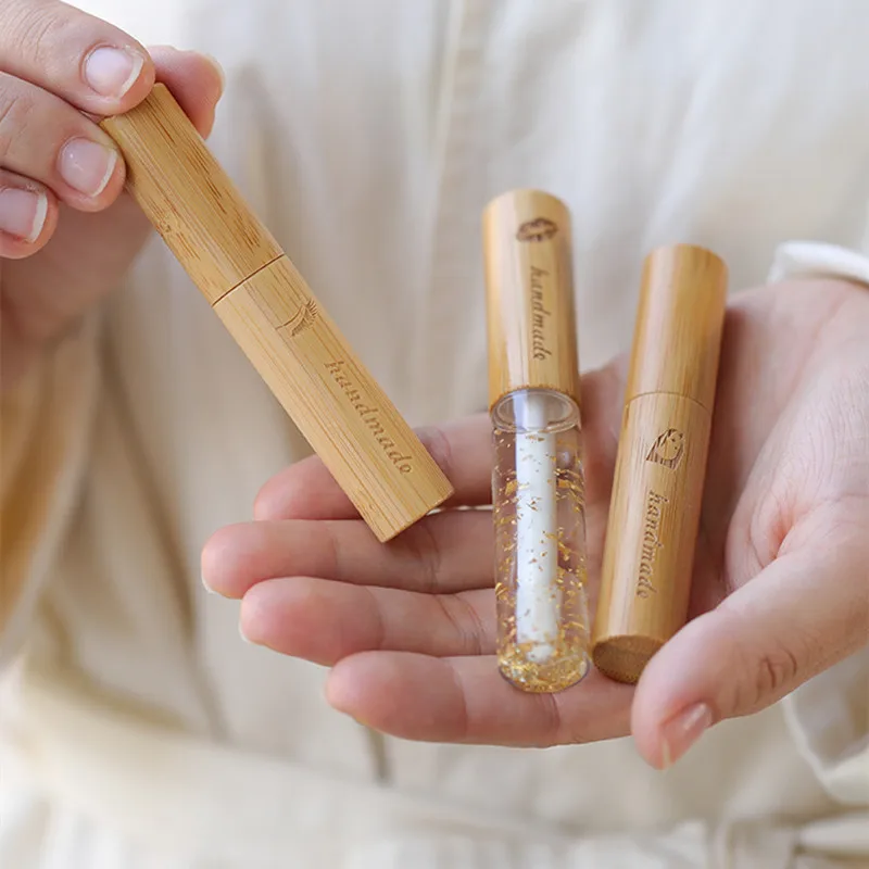 Natural Health Bamboo Lip Gloss Glaze Tube Eyelash Mascara Bottle High-grade Eyeliner Container DIY Nail Edge Oil Empty Tube