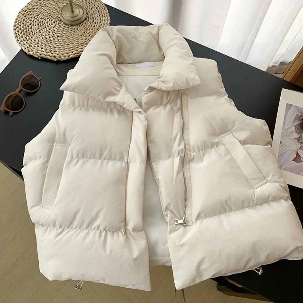 

Women Vest Coat Thickened Vest Coat with Stand Collar Zipper Placket Pockets Autumn Winter Women's Fashion Warm Women Vest