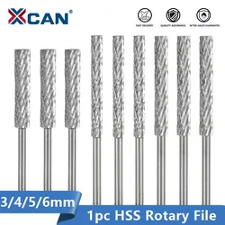 XCAN 3mm Shank Rotary Burr Drill Bit 3/4/5/6mm Double Cut HSS Rotary File For Engraving Cutter Grinding Tools Woodworking Tool 