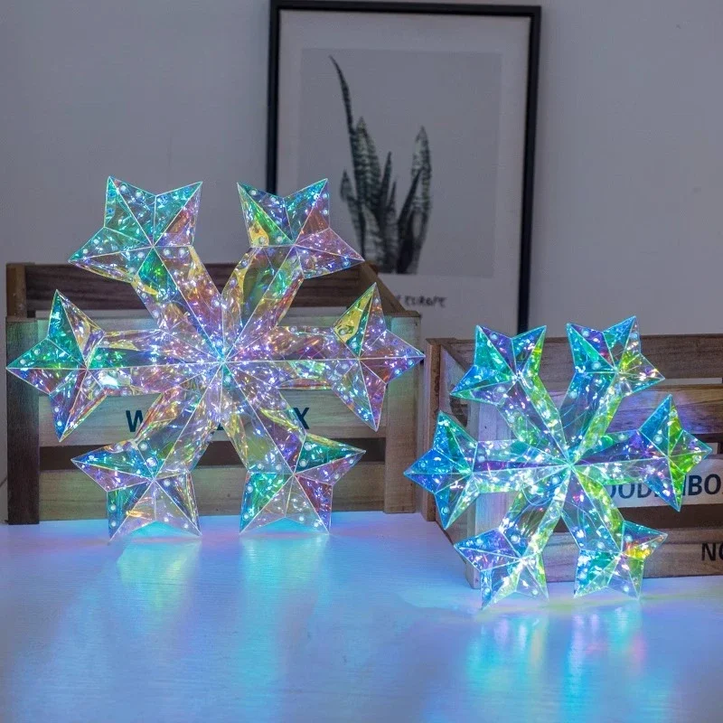 Hotel outdoor shopping mall window display Christmas snowflake decoration iridescent pendant high-end festive atmosphere