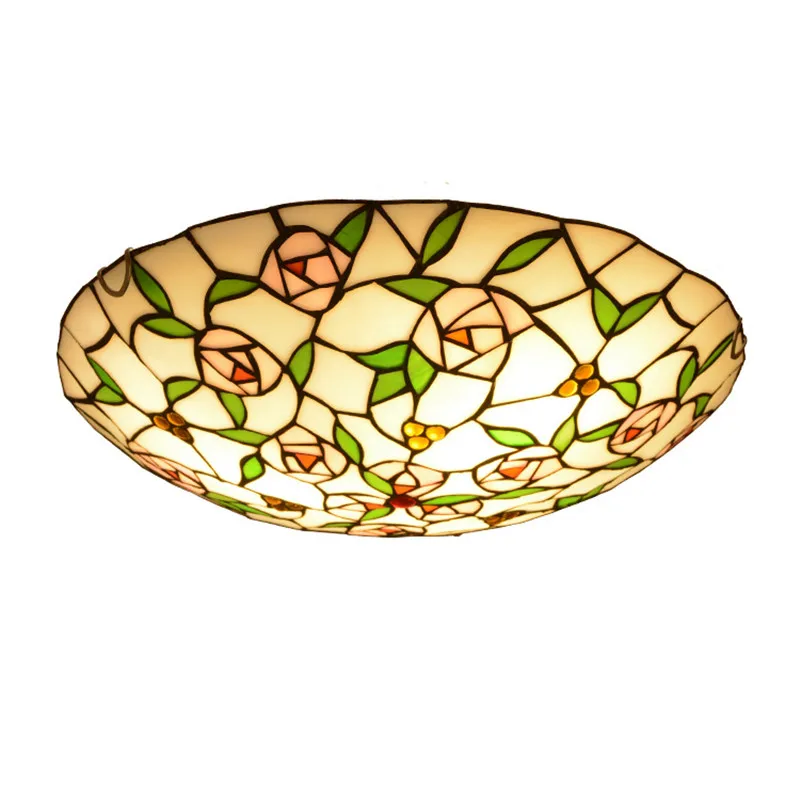 

Retro European-Style Stained Glass Light Dining Room Bedroom Balcony Corridor Aisle Lamp New LED Tiffany Rose Ceiling Lamp