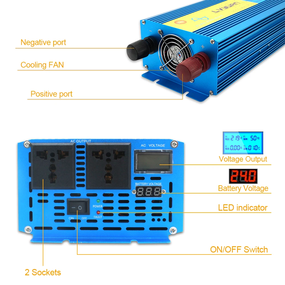 Imagem -03 - Inversor de Onda Senoidal Pura Solar Conversor de Grade Transformador de Tensão Poderoso dc 12v 24v 110v 220v 50hz 60hz 6000w