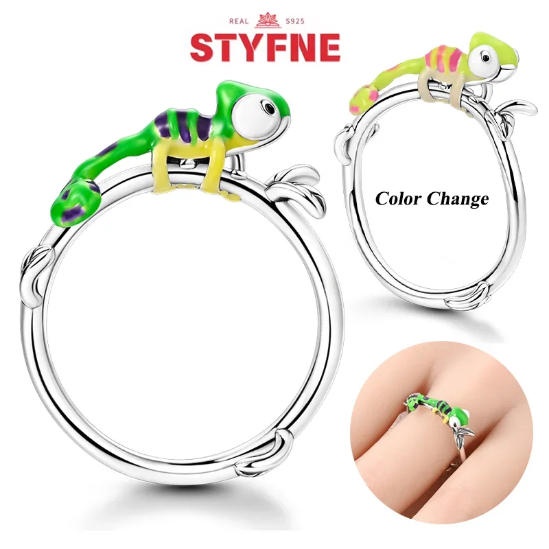 Anillos camaleón de plata originales S925, anillos que cambian de Color para mujer, joyería fina especial para vacaciones de Año Nuevo, regalo a juego diario