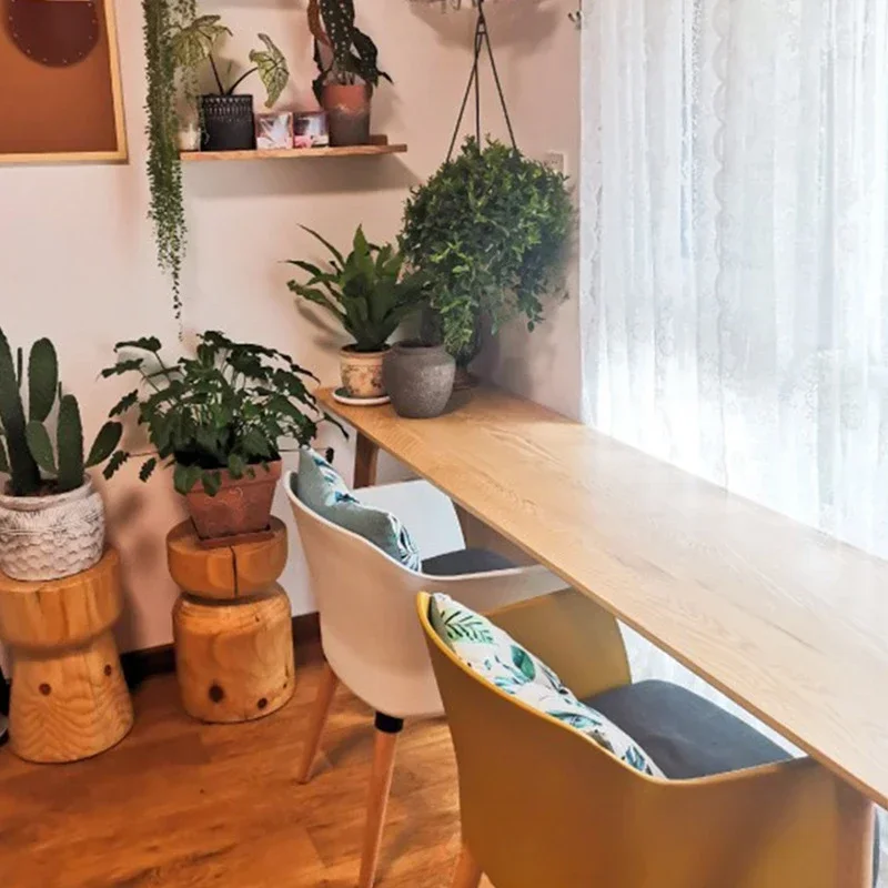 Modern simple small apartment windowside desk home long solid wood bar table against the wall to write and study narrow computer