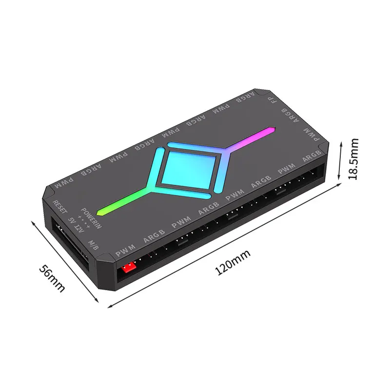 5V3 Pin ARGB Controller Computer Case Fan Divine Light Synchronous PWM Temperature Control 9-Port Hub Hub with Remote Control HU