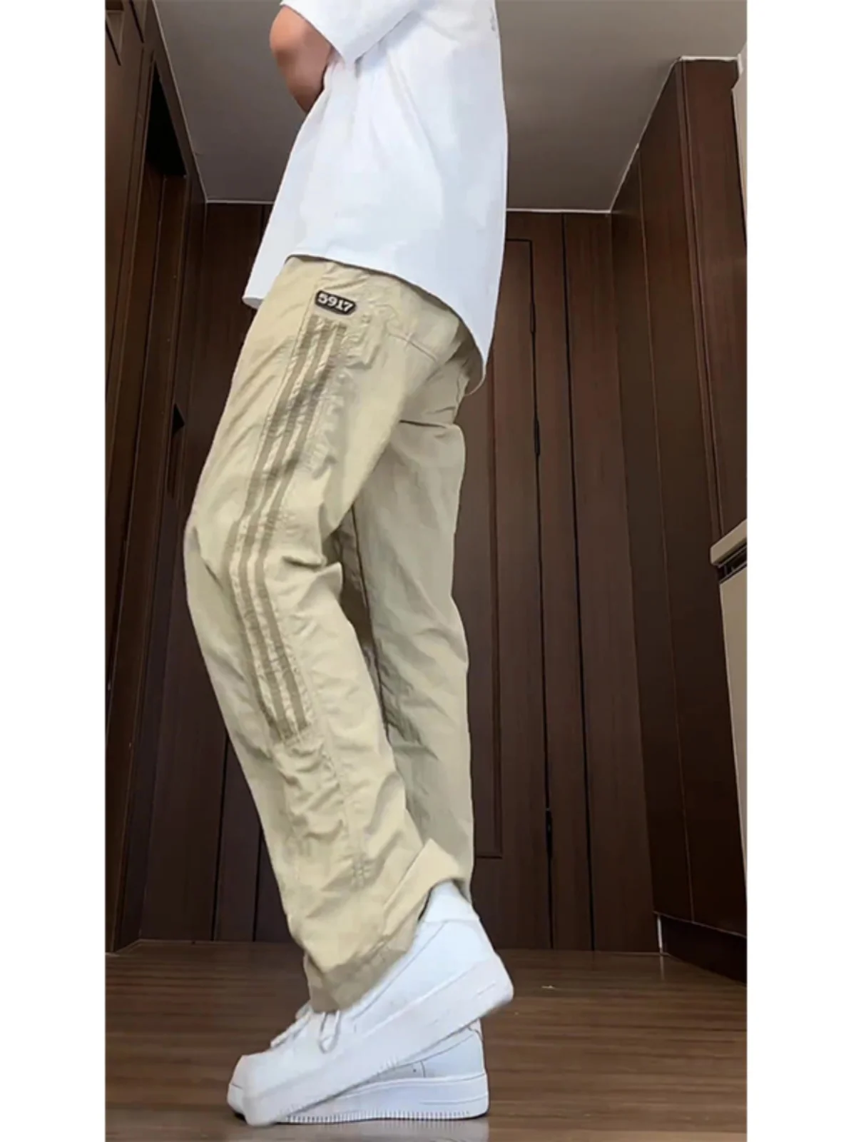 

Qui Dry, мужские летние тонкие нейлоновые брюки в полоску цвета хаки, длинные брюки Spor, повседневные брюки с прямыми штанинами, модные молодежные брюки