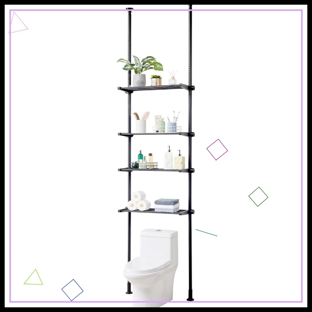 

Регулируемая 4-х уровневая полка для хранения над унитазом, компактная полка для ванной комнаты с легкой сборкой для небольших помещений