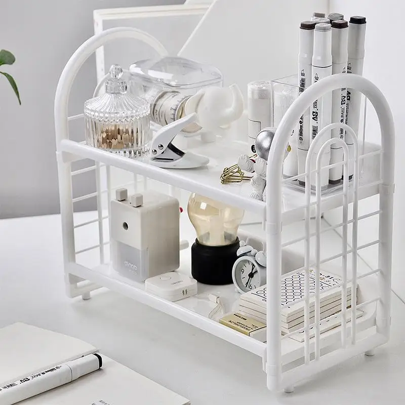 Double Layer Multi-Functional Plastic Desktop Organizer Shelf For Cosmetics, Bedroom, And Dormitory Accessories