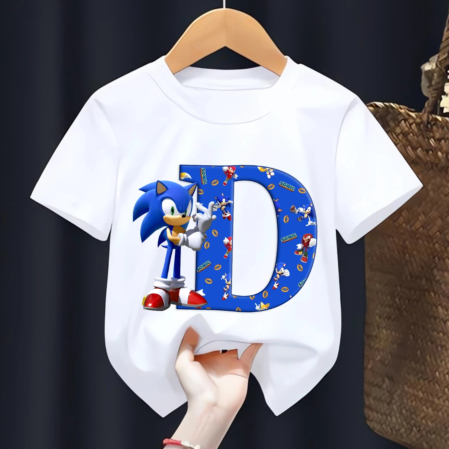 Koszulka Sonic dla dzieci Litery A-Z Tee Top Cartoon Boys Odzież Moda Biały Krótki Rękaw Dzieci Anime Luźna Odzież Prezent