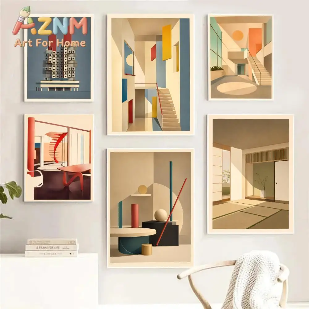 Bauhaus Minimal Geometric Shape Painting Calligraphy Room Home Bedroom Interior Wall Decoration Canvas Poster Art Mural