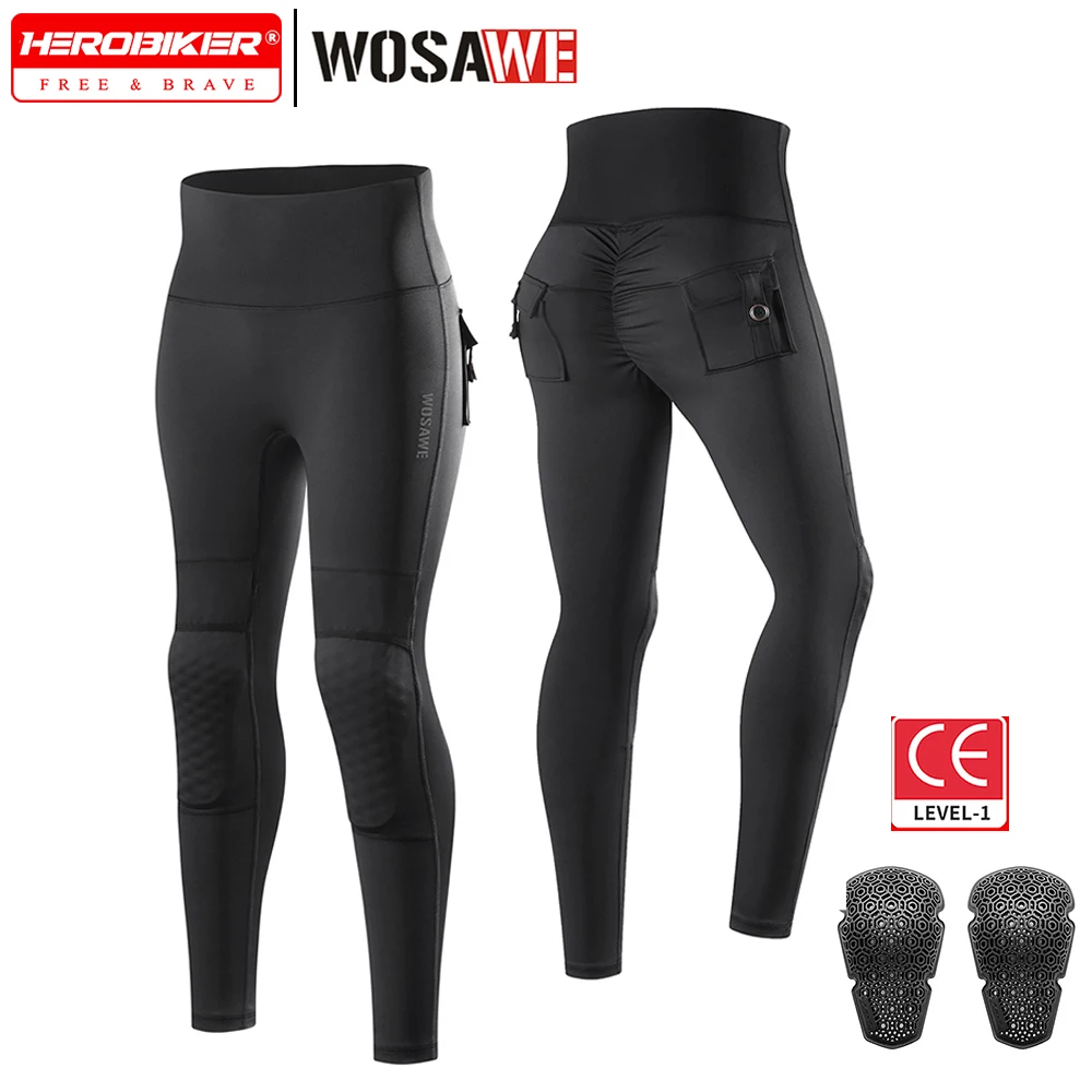 

WOSAWE Motorcycle Pants Anti-fall High Waist Reflective Women Motorcycle Rider Pants Racing Fitness GYM Trousers Honey Peach Hip