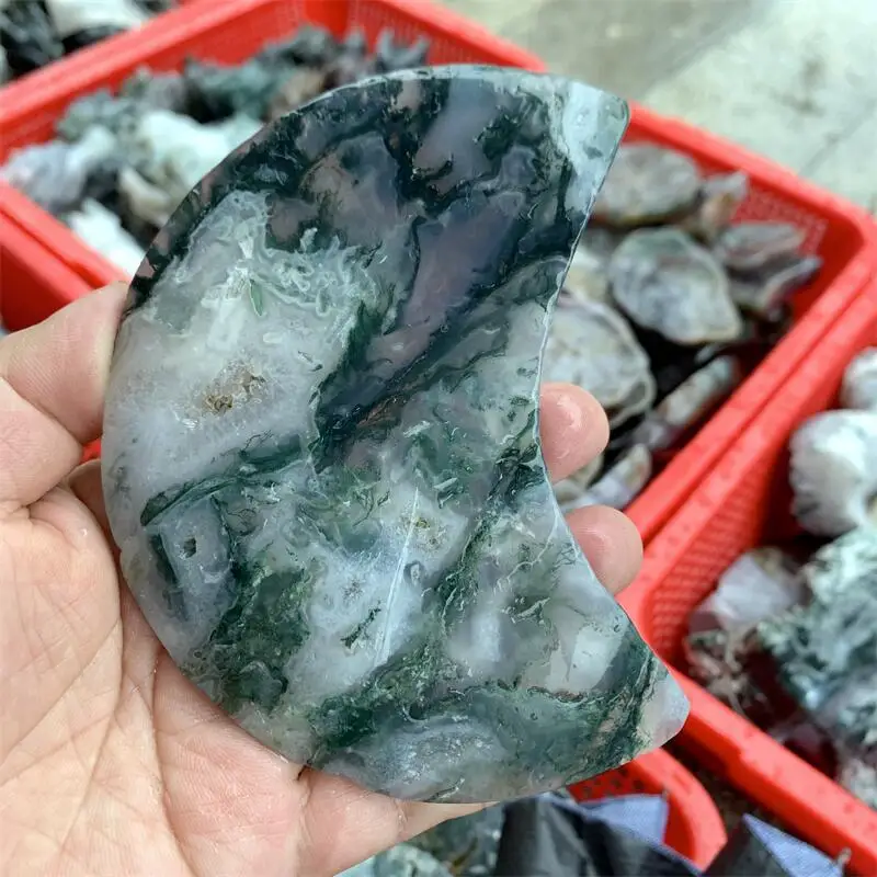 Natural Moss Agate Heart Bowl Carving Healing Gemstones, Home Office Decorations, Room Decor, 1PCS