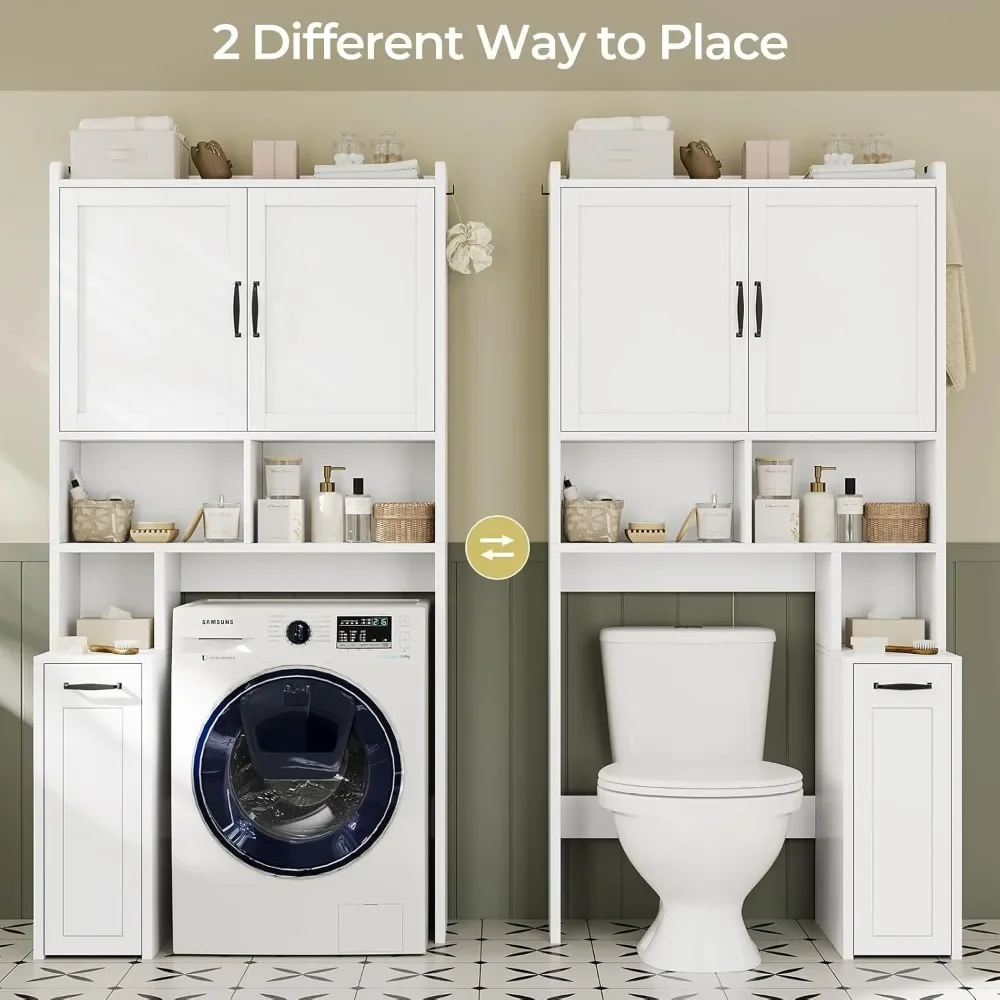 

Storage Cabinet Above The Bathroom with Pulley, Small Bathroom Storage Cabinet with Adjustable Shelf and Open Bathtub Shelf