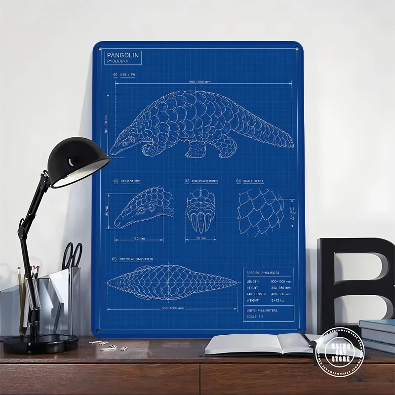 Pangolin Blueprint Tinplate Poster Customized Wall Art Retro Vintage Metal Signs for Fans Modern Home Decoration Luxury Man Cave