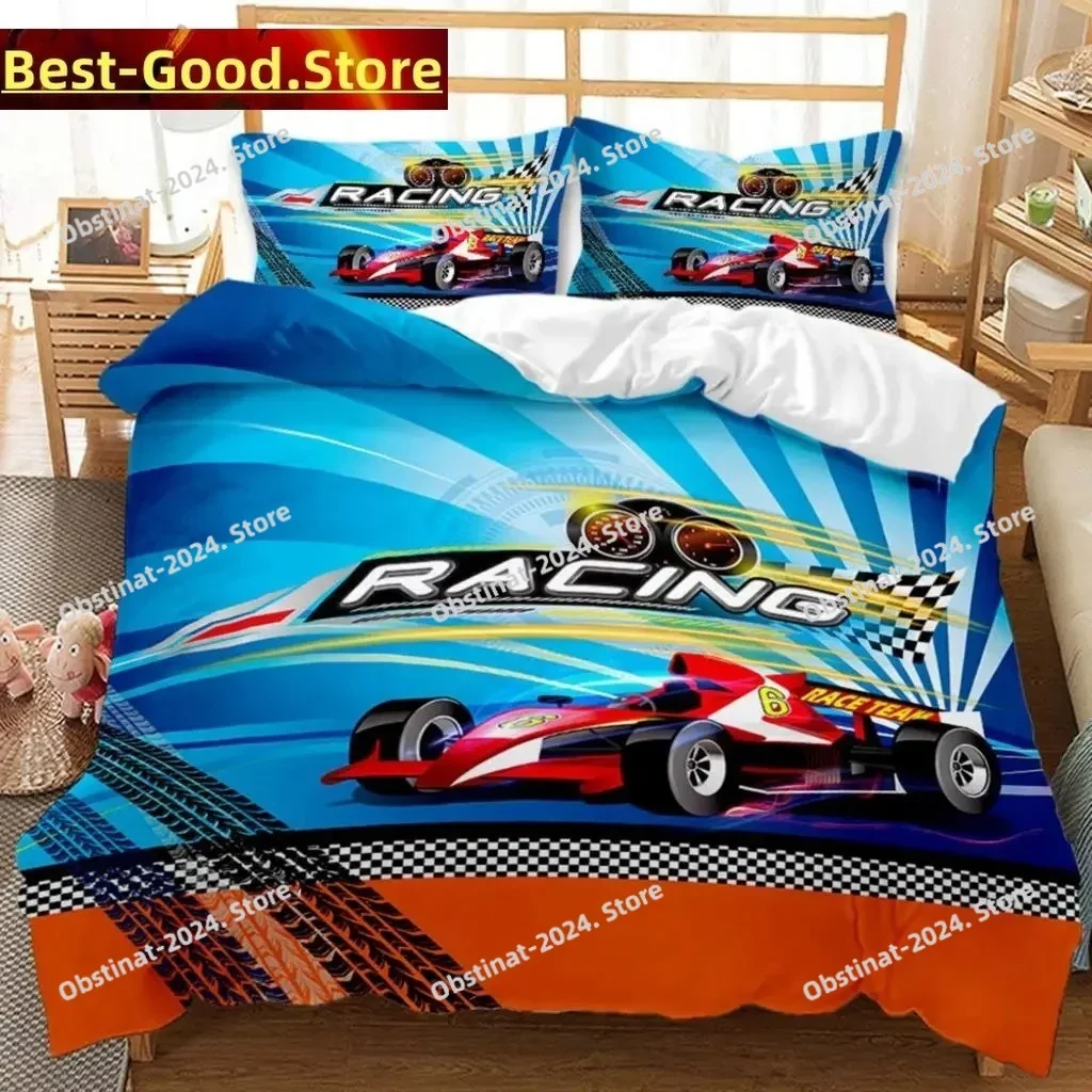 Racing Duvet Cover Dirt Bike Twin Size Race Car Competition Extreme Sports Comforter Cover Men Automobile Polyester Qulit Cover