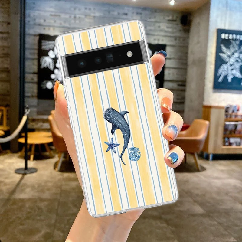 Phone Case For Google Pixel 11 10 9 8 11 10A 9A 8A 7 7A 6 Pro XL 6A 5A 5G Soft TPU Cover Colorful Marine Organism Striped Base
