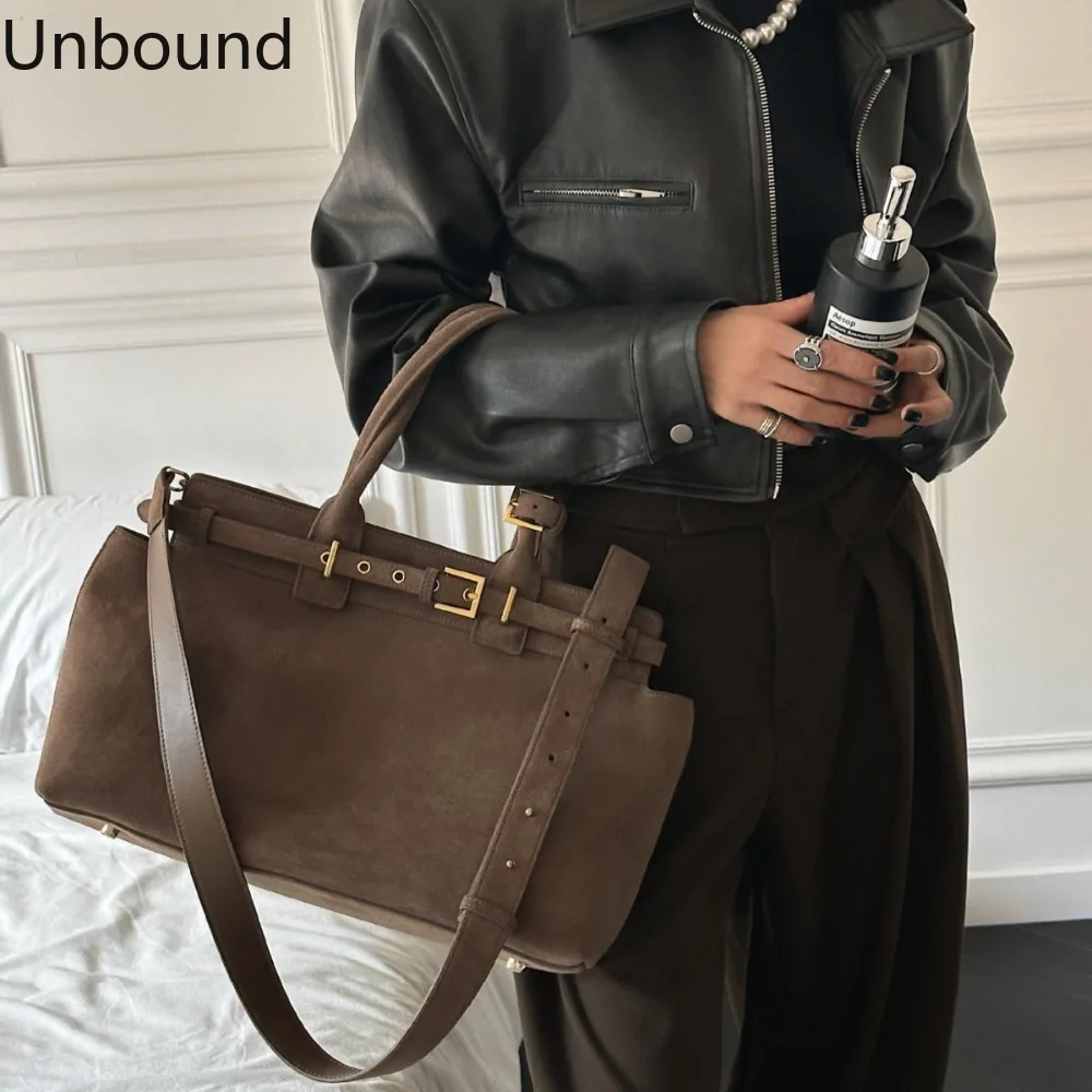 

Suede Cowhide Leather Womens Tote Large Capacity Commuter Handbag Shoulder Crossbody Fashion Retro Elegant Luxury Daily Work Bag