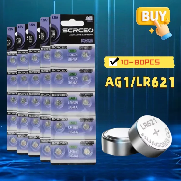 

10-80Pcs 1.55V AG1 LR621 364 164 531 SR621 SR621SW SR60 Button Battery for Watch Toys Remote calculators Cell Coin Batteries