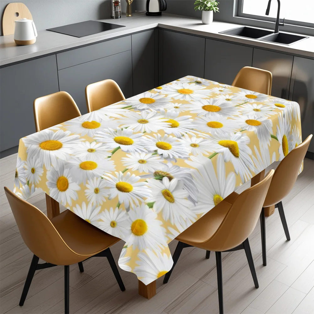 Cute Daisy Print Waterproof Tablecloth for Dining Room Kitchen Counter Buffet Table Cover