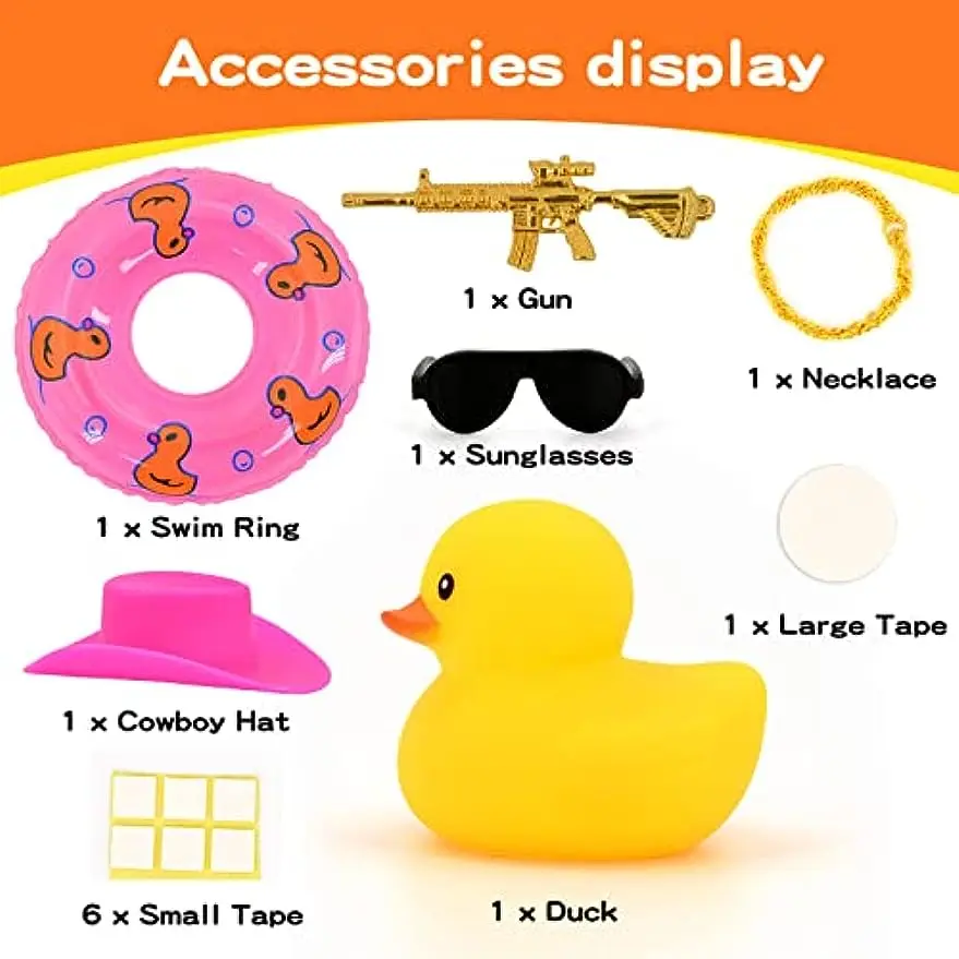 Office Decoration Car Rubber Duck Decoration Dashboard Yellow Duck with Weapon Hat Sunglasses Gold Chain