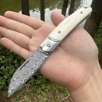No lock) Selected cow bone handle Damascus VG10 blade folding knife finely polished smooth grip