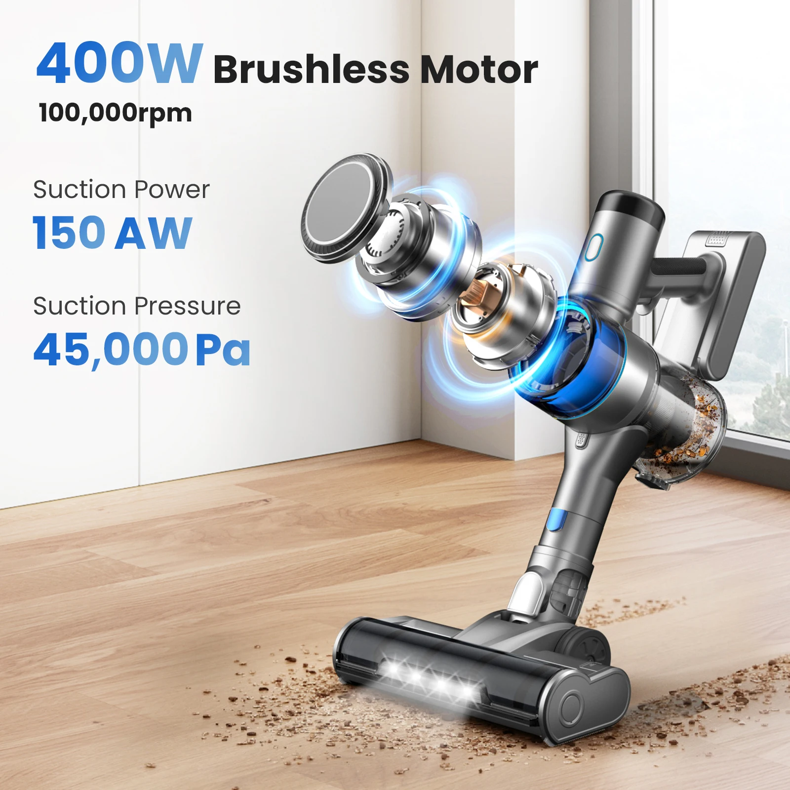INSE S9X Cordless Vacuum Cleaner 45Kpa Powerful Suction Handheld Stick Vacuum with LED Display 55min Runtime Cleaning Machine