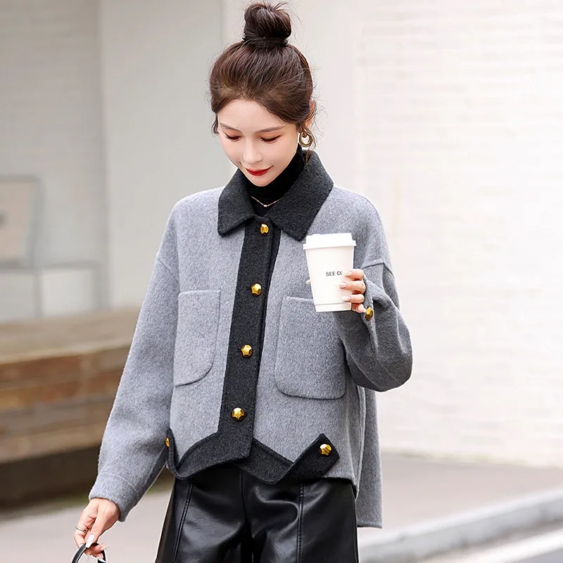 معطف صوفي نسائي لخريف وشتاء 2024 جديد صغير الحجم عالي الجودة أنيق Sle ملابس خارجية نسائية متعددة الاستخدامات من البوليستر F... #5