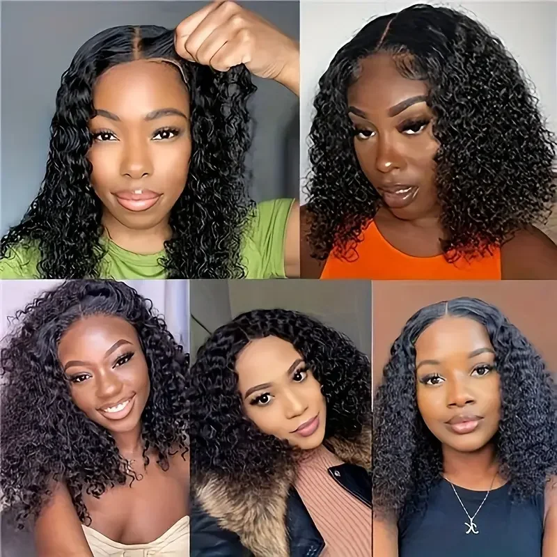 4x4 Put On And Go Glueless Bob Wigs Human Hair Curly For Women Pre Plucked Pre Cut Lace Ready To Wear Kinky Curly Lace Front Wig image 2