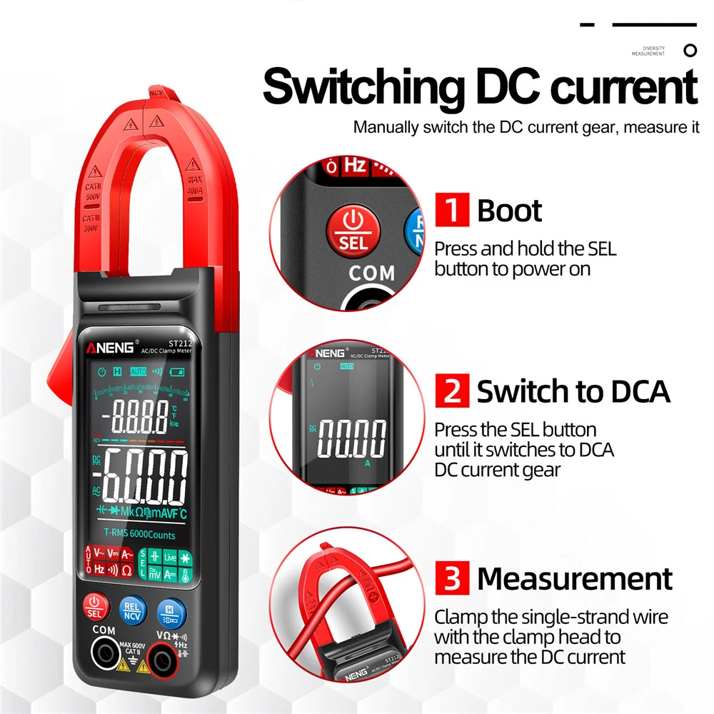 ANENG ST211 / ST212 Multifunction Multimeter With LED Display High Precision NCV Voltage Current Ohmmeter Clamp Multimeter