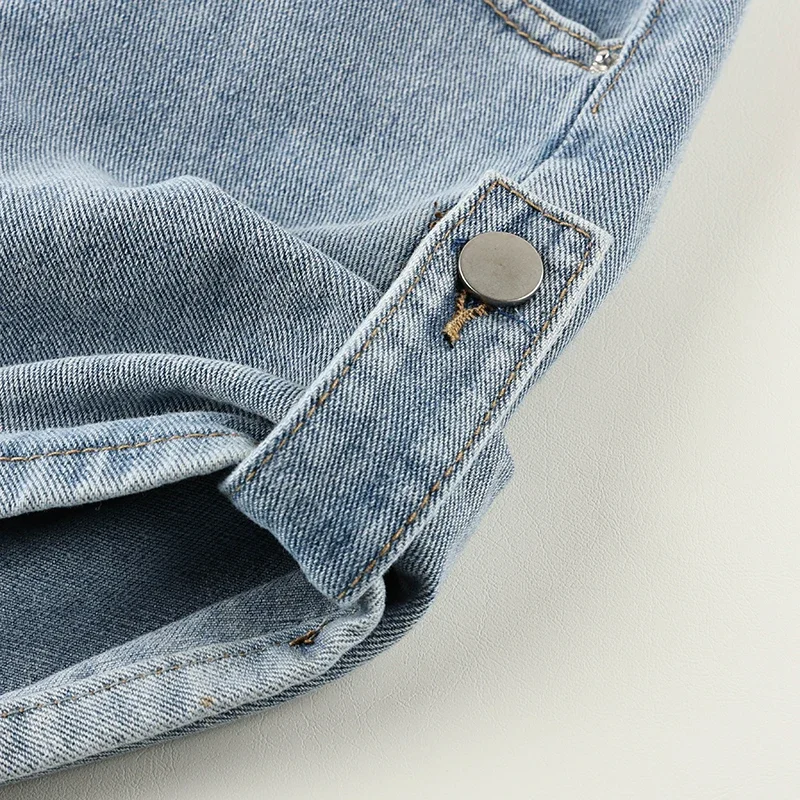 Pantaloncini da donna a gamba larga a trapezio in denim a vita alta con bottoni in difficoltà retrò allentati stile coreano per il tempo libero Hotsweet Summer High Street