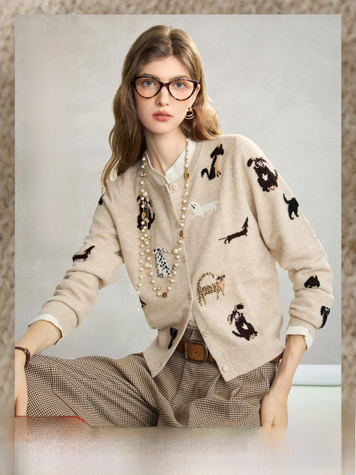 

Soft Wool Knitted Sweater round Ne Casual Sle for Women Dog Themed Children's Fun Faion Pumpkin Valley Dog Travel Series