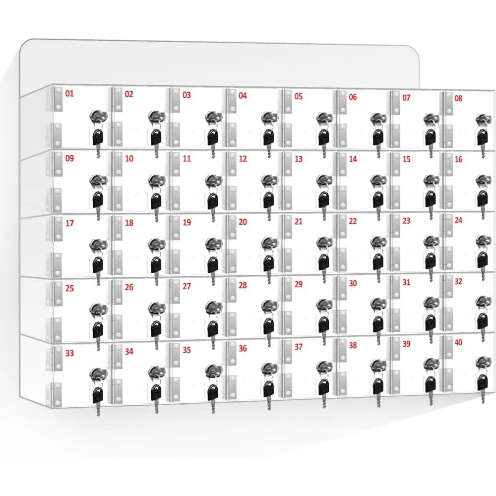 

Cell Phone Storage Locker 40 Slots Acrylic Material with Door Locks and Keys, Wall-Mounted Cell Phone Storage Cabinet for Office