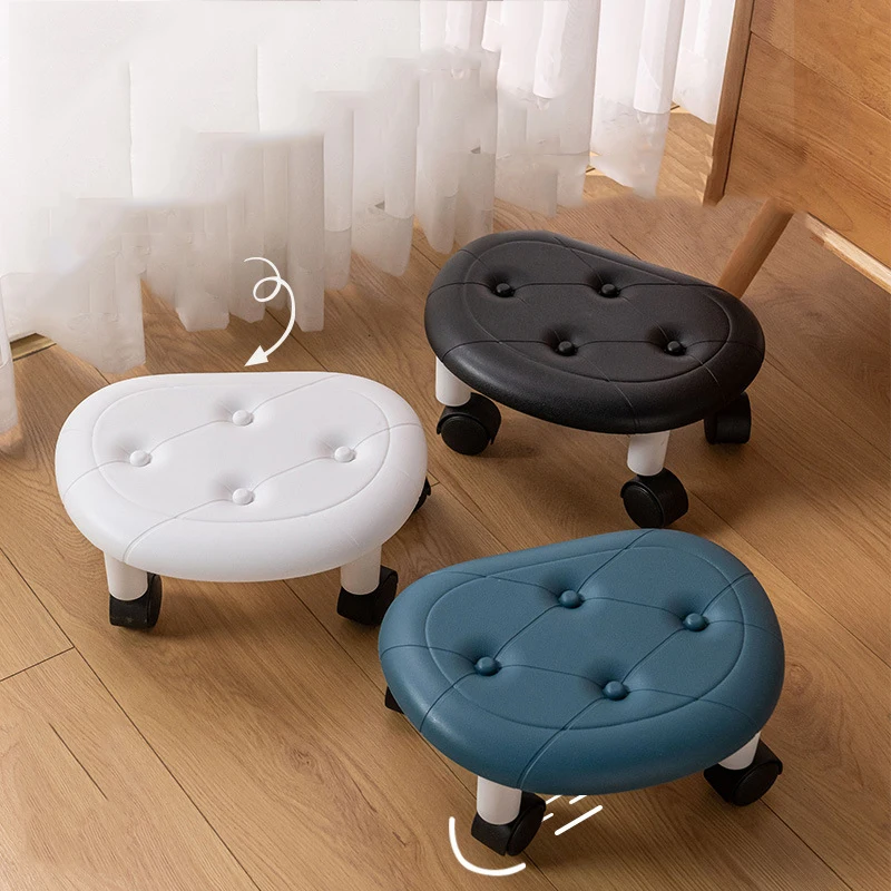 Rolling Stool Plastic Multifunctional Heavy Duty Seat 360 Rotating Waterproof Round With Wheel For Home Living Room