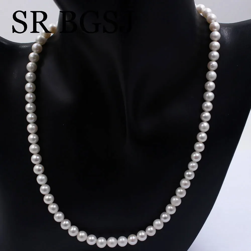 

6-7mm High Quality White Natural Freshwater Pearl Choker Round Pearl Short Necklace for Women Charm Fashion Jewelry 16"