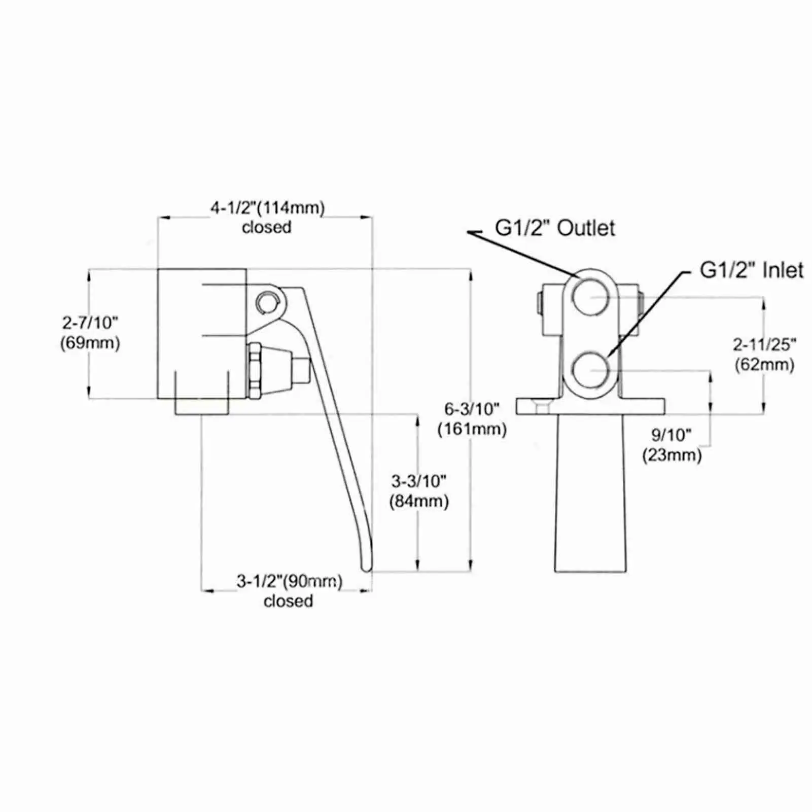 Brass G1/2 Touchless Faucet Pedal Valve - Self-Closing Knee Valve for Kitchen, Bathroom, for bar & Restaurant